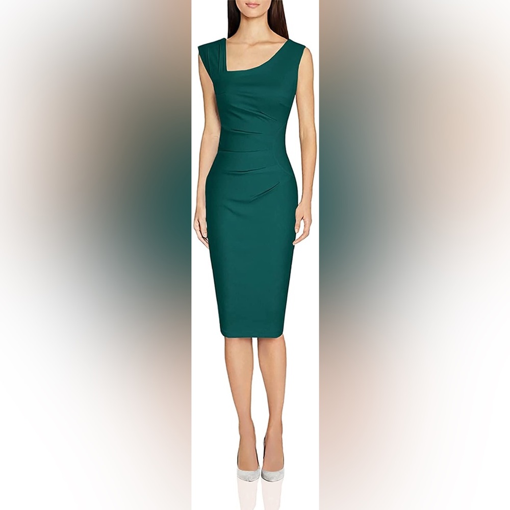 New MUXXN Boutique Women's Retro 50s Style Sleeveless Slim Dark Green Dress - Picture 11 of 12